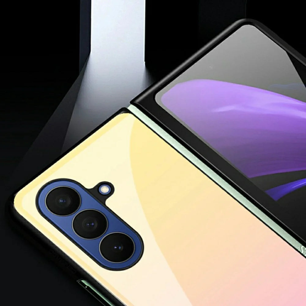 For Samsung Galaxy Z Fold7 5G Case Gradient Marble Pattern Tempered Glass + PC Hybrid Phone Cover - Orange  /  Green - 4