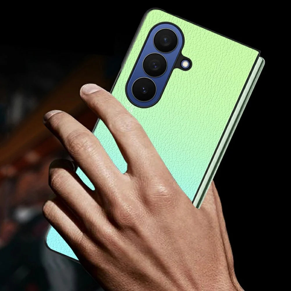 For Samsung Galaxy Z Fold7 5G Case Gradient Color PU+PC Hybrid Phone Cover - Orange  /  Green - 3