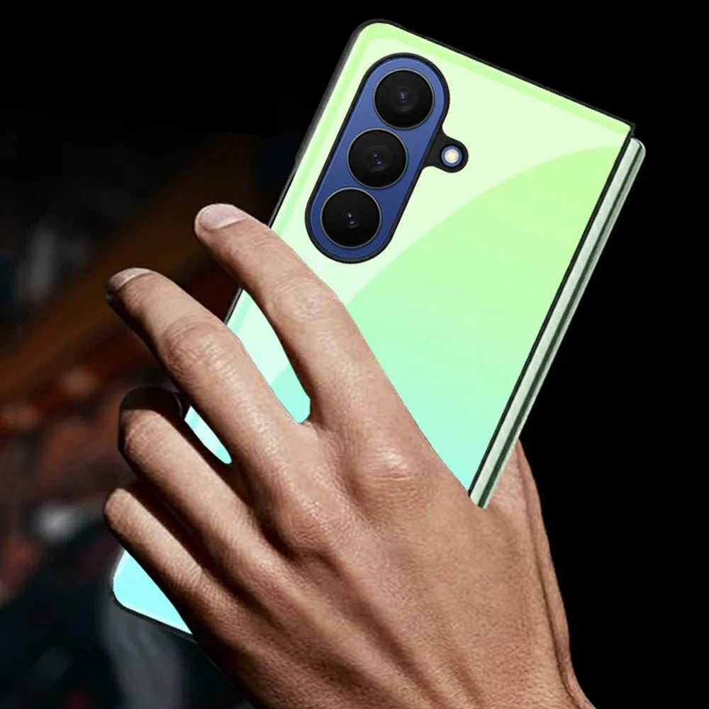 For Samsung Galaxy Z Fold7 5G Case Gradient Color Tempered Glass + PC + TPU Hybrid  Phone Cover - Orange  /  Green - 3
