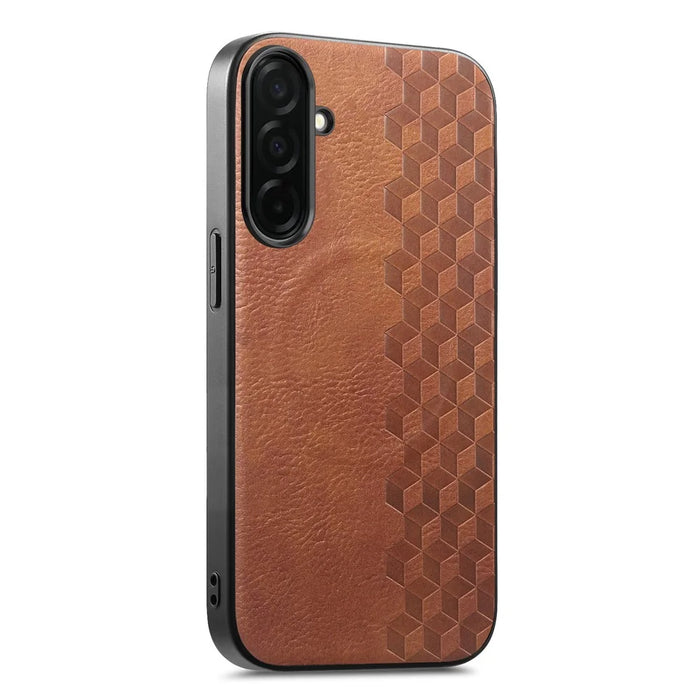 For Samsung Galaxy S26 Magnetic Phone Case with Grid Pattern Protective PU Leather + PC Cover - Brown - 1