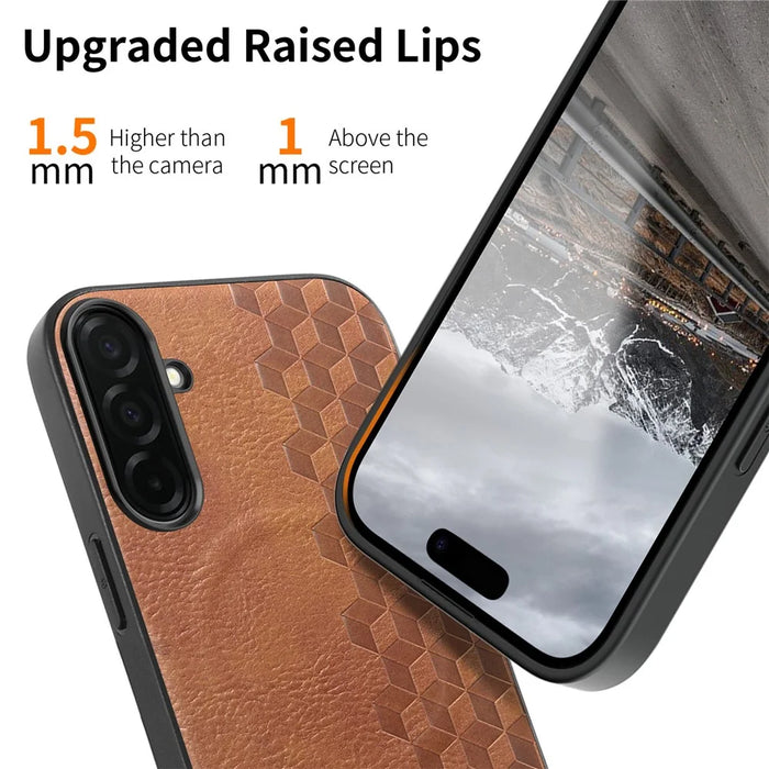 For Samsung Galaxy S26 Magnetic Phone Case with Grid Pattern Protective PU Leather + PC Cover - Brown - 4