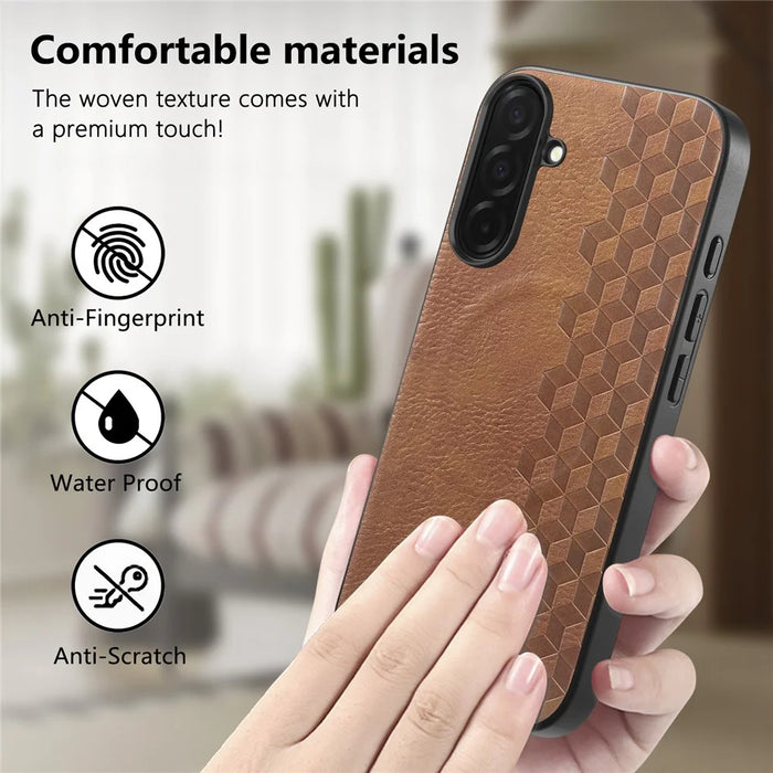 For Samsung Galaxy S26 Magnetic Phone Case with Grid Pattern Protective PU Leather + PC Cover - Brown - 7