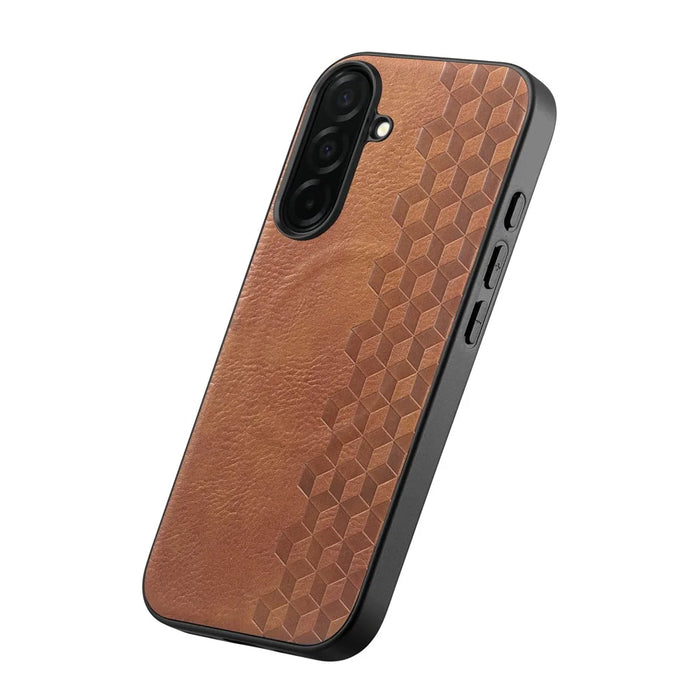 For Samsung Galaxy S26+ Magnetic Phone Case with Grid Pattern Protective PU Leather + PC Cover - Brown - 2