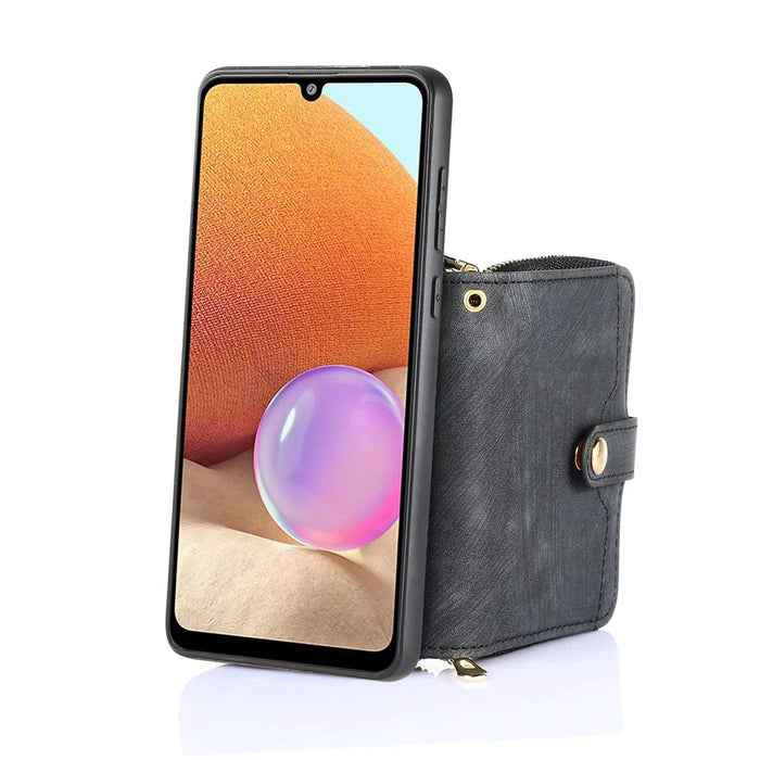 For Samsung Galaxy S26+ PU Leather Phone Back Cover with Zipper Card Holder and Long Strap - Black - 2