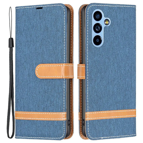 For Samsung Galaxy A54 5G Case Jeans Cloth Texture Leather Wallet Mobile Cover with Stand - Navy Blue - 1