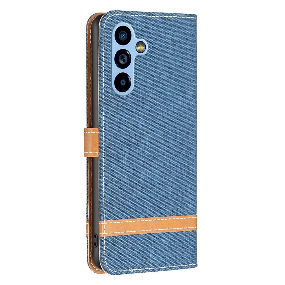 For Samsung Galaxy A54 5G Case Jeans Cloth Texture Leather Wallet Mobile Cover with Stand - Navy Blue - 7
