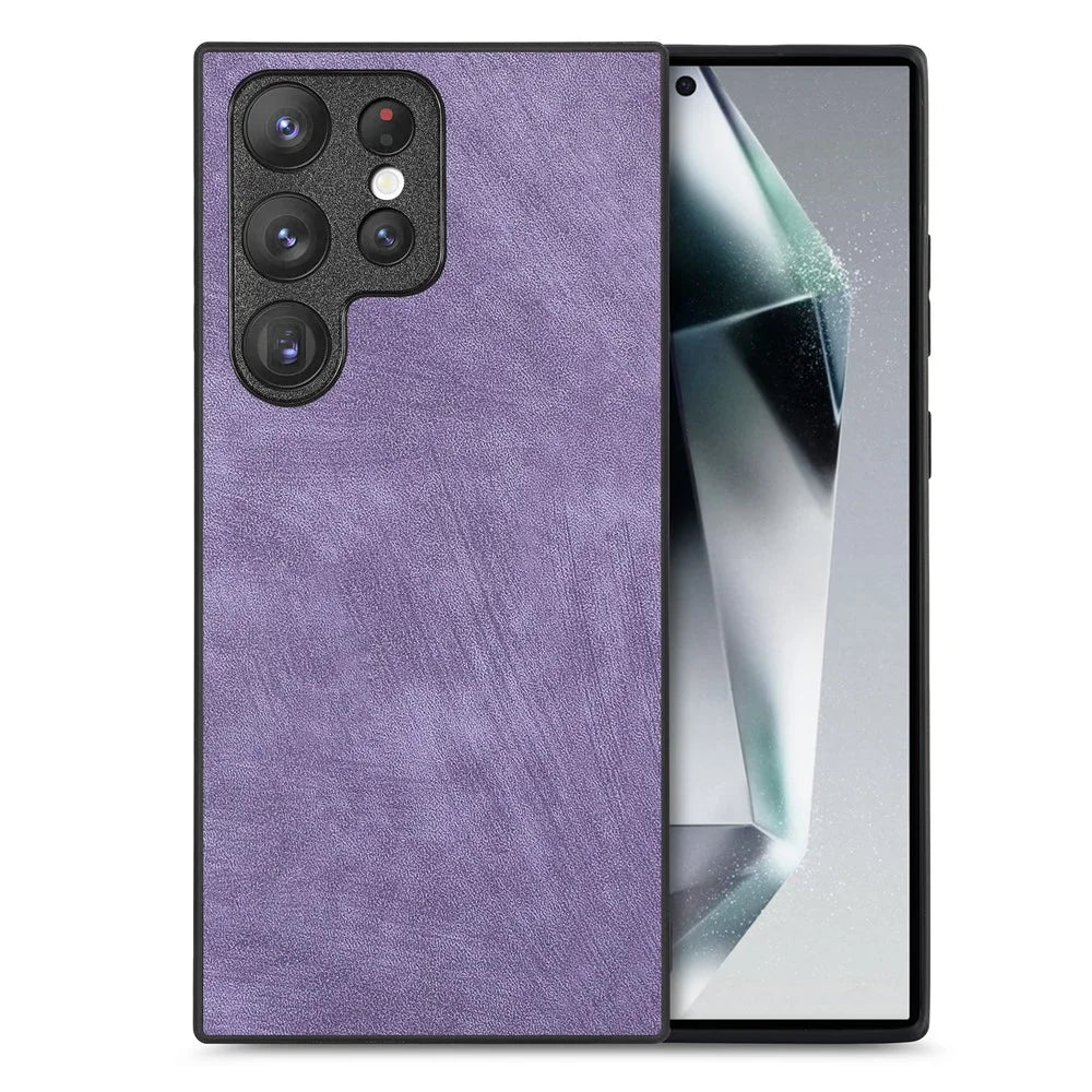 For Samsung Galaxy S26 Ultra Case Shockproof Slim Retro Leather Phone Back Cover - Purple - 1