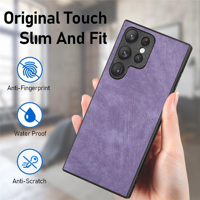 For Samsung Galaxy S26 Ultra Case Shockproof Slim Retro Leather Phone Back Cover - Purple - 6