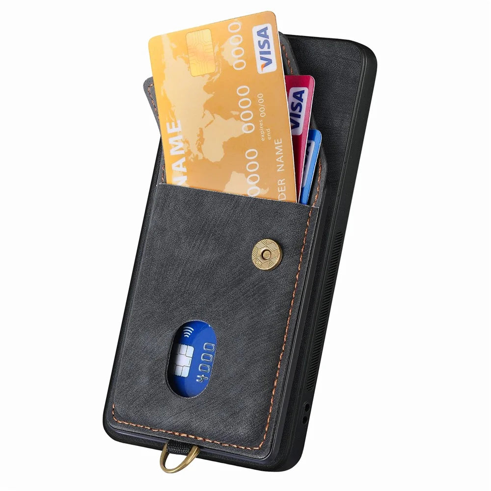 For Samsung Galaxy S26 Ultra Case with Card Holder Kickstand Leather Phone Back Cover - Black - 4