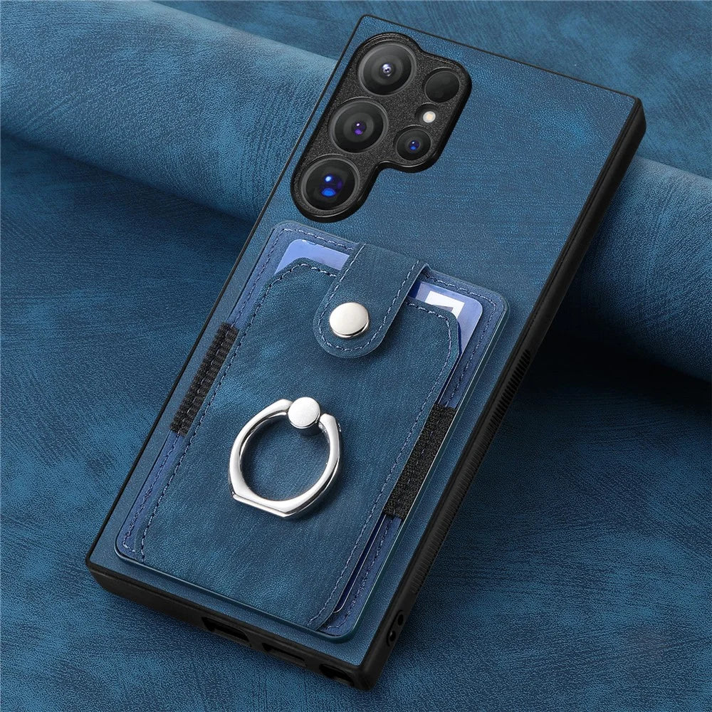 For Samsung Galaxy S26 Ultra Phone Case Leather Back Cover with Card Slots Kickstand - Blue - 2