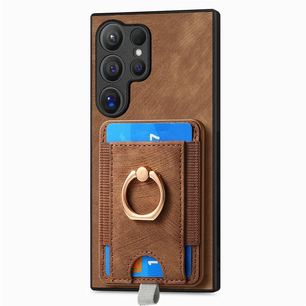 For Samsung Galaxy S26 Ultra Magnetic Case PU Leather Back Cover with Detachable Card Holder - Brown - 2