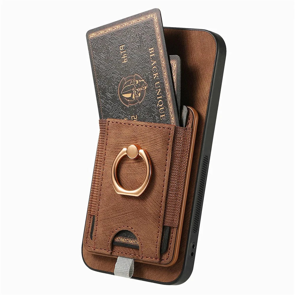 For Samsung Galaxy S26 Ultra Magnetic Case PU Leather Back Cover with Detachable Card Holder - Brown - 3