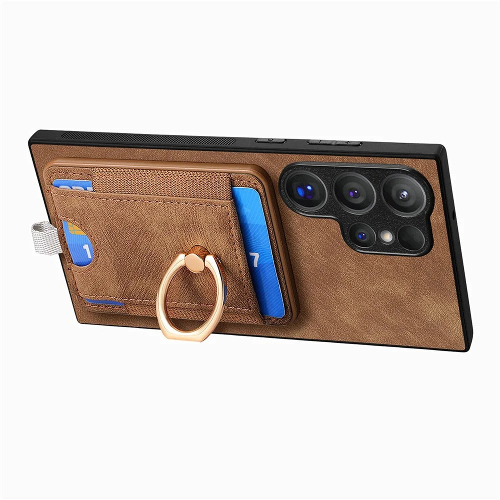 For Samsung Galaxy S26 Ultra Magnetic Case PU Leather Back Cover with Detachable Card Holder - Brown - 4
