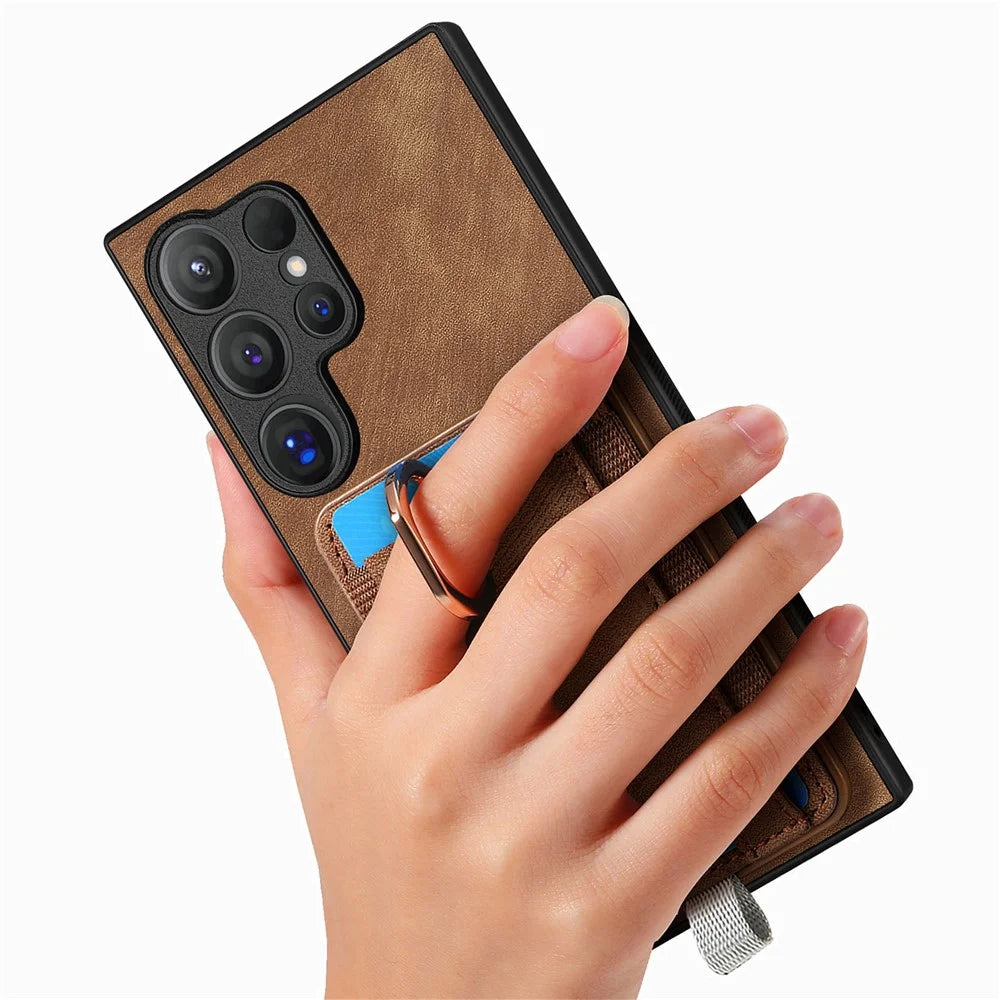 For Samsung Galaxy S26 Ultra Magnetic Case PU Leather Back Cover with Detachable Card Holder - Brown - 5