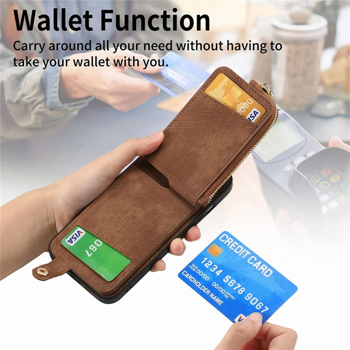 For Samsung Galaxy S26 Ultra Leather Phone Back Cover with Zipper Wallet and Ring Kickstand - Brown - 7
