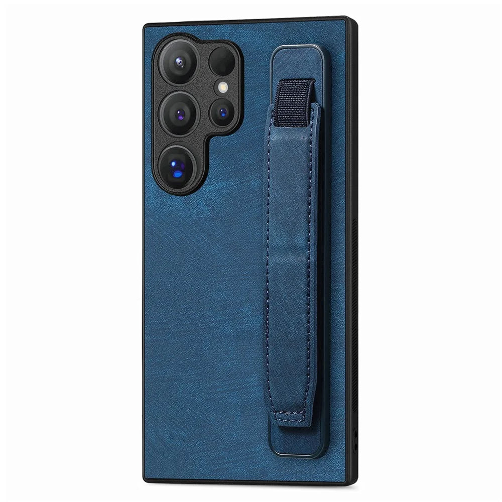 For Samsung Galaxy S26 Ultra Case with Wristband Kickstand Leather + TPU Phone Cover - Blue - 1