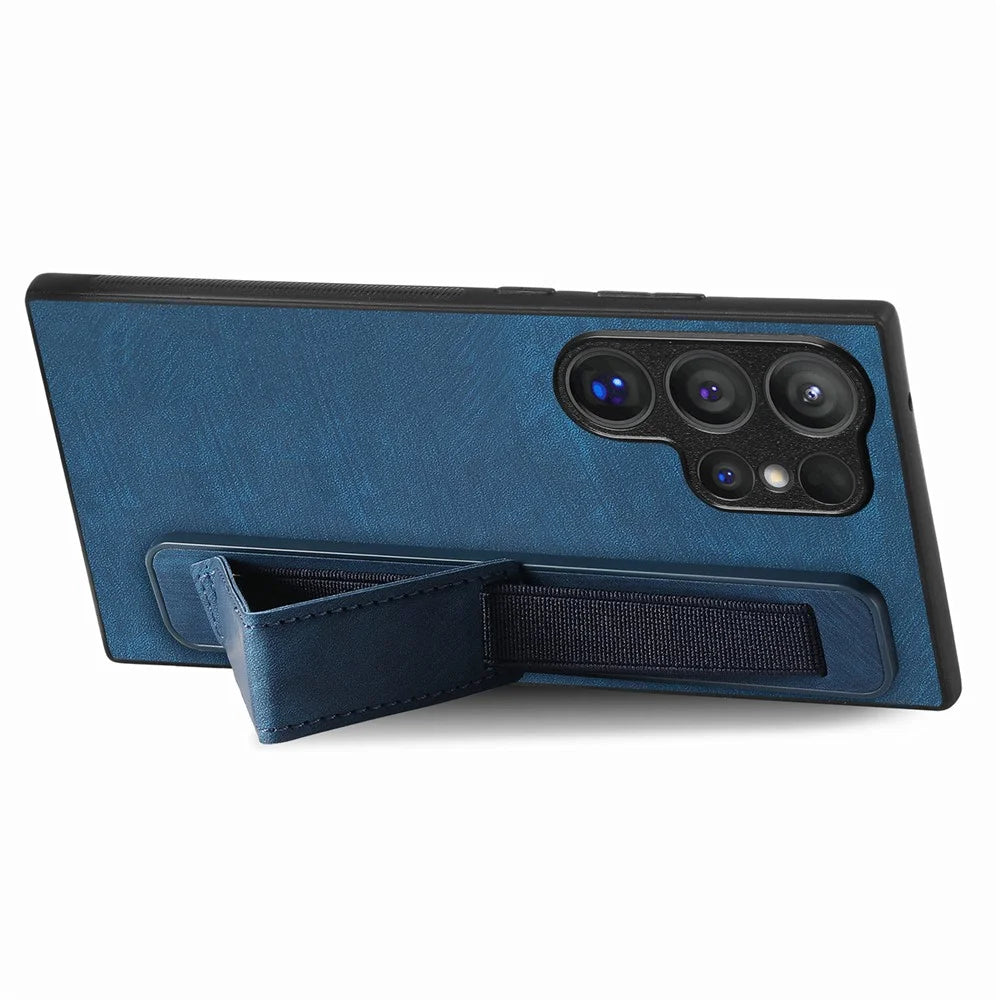 For Samsung Galaxy S26 Ultra Case with Wristband Kickstand Leather + TPU Phone Cover - Blue - 2