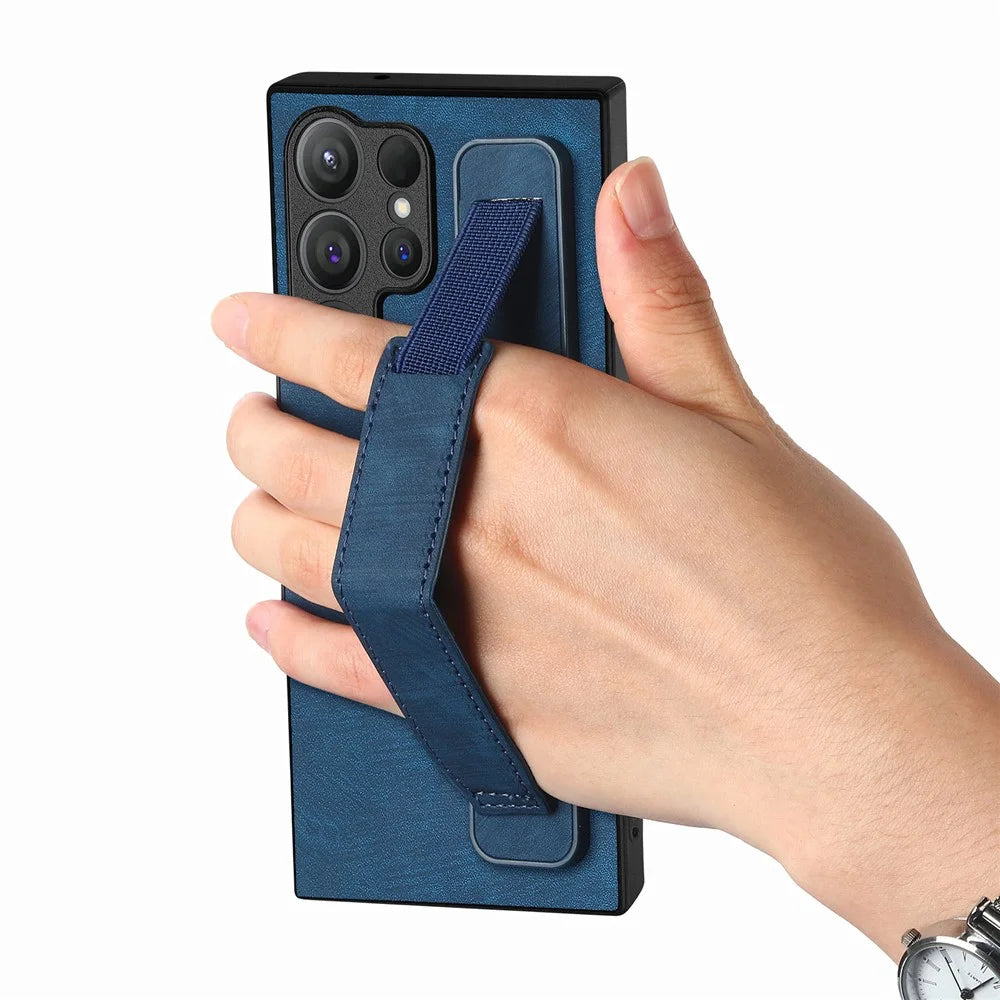 For Samsung Galaxy S26 Ultra Case with Wristband Kickstand Leather + TPU Phone Cover - Blue - 3