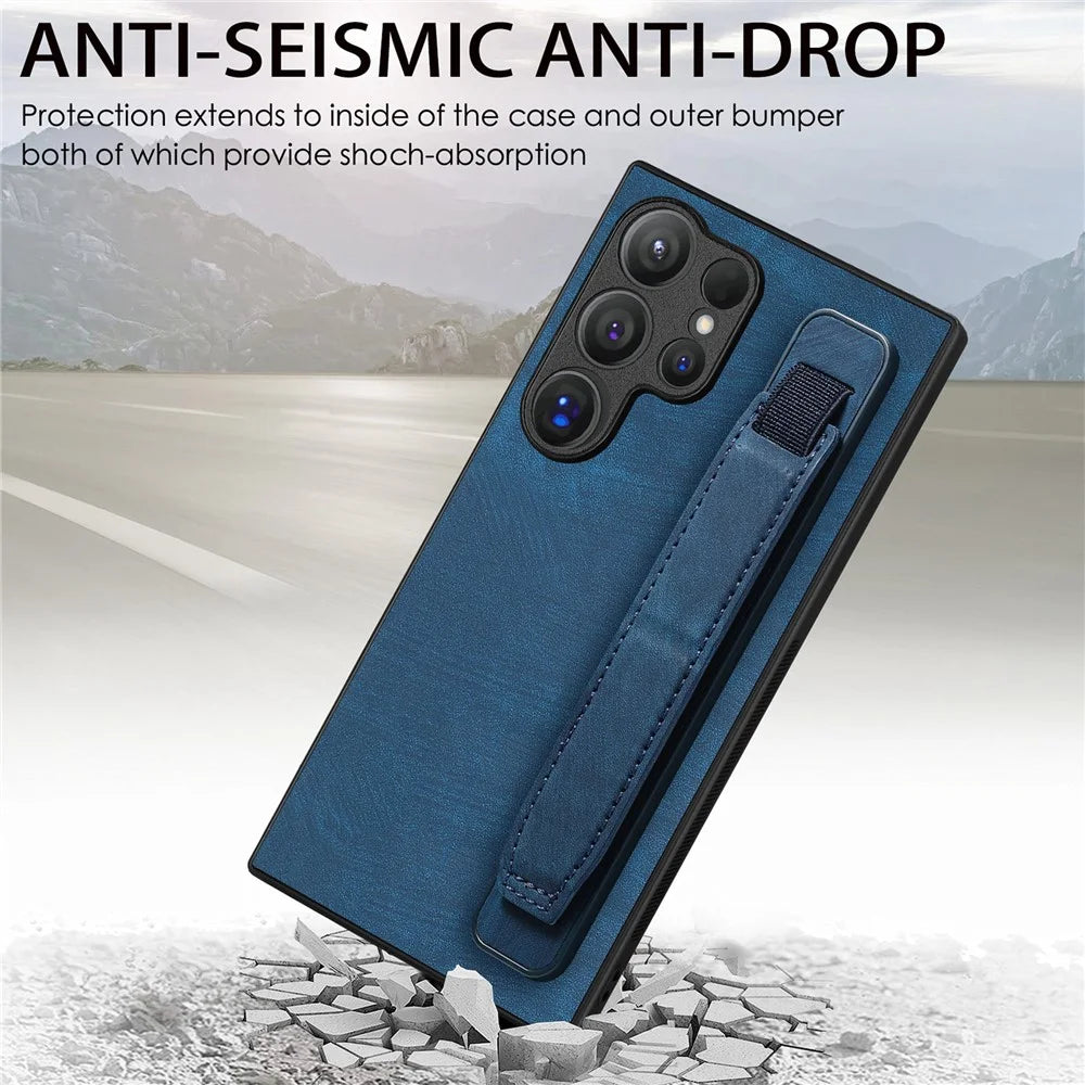 For Samsung Galaxy S26 Ultra Case with Wristband Kickstand Leather + TPU Phone Cover - Blue - 5