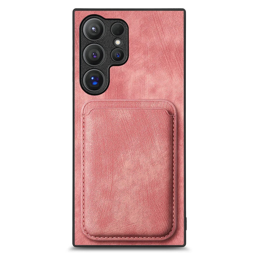 For Samsung Galaxy S26 Ultra Magnetic Case Retro Leather + TPU Phone Cover with Detachable Card Slot - Pink - 2