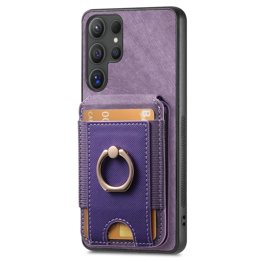 For Samsung Galaxy S26 Ultra Magnetic Case Leather Back Cover with Detachable Card Holder Kickstand - Purple - 2