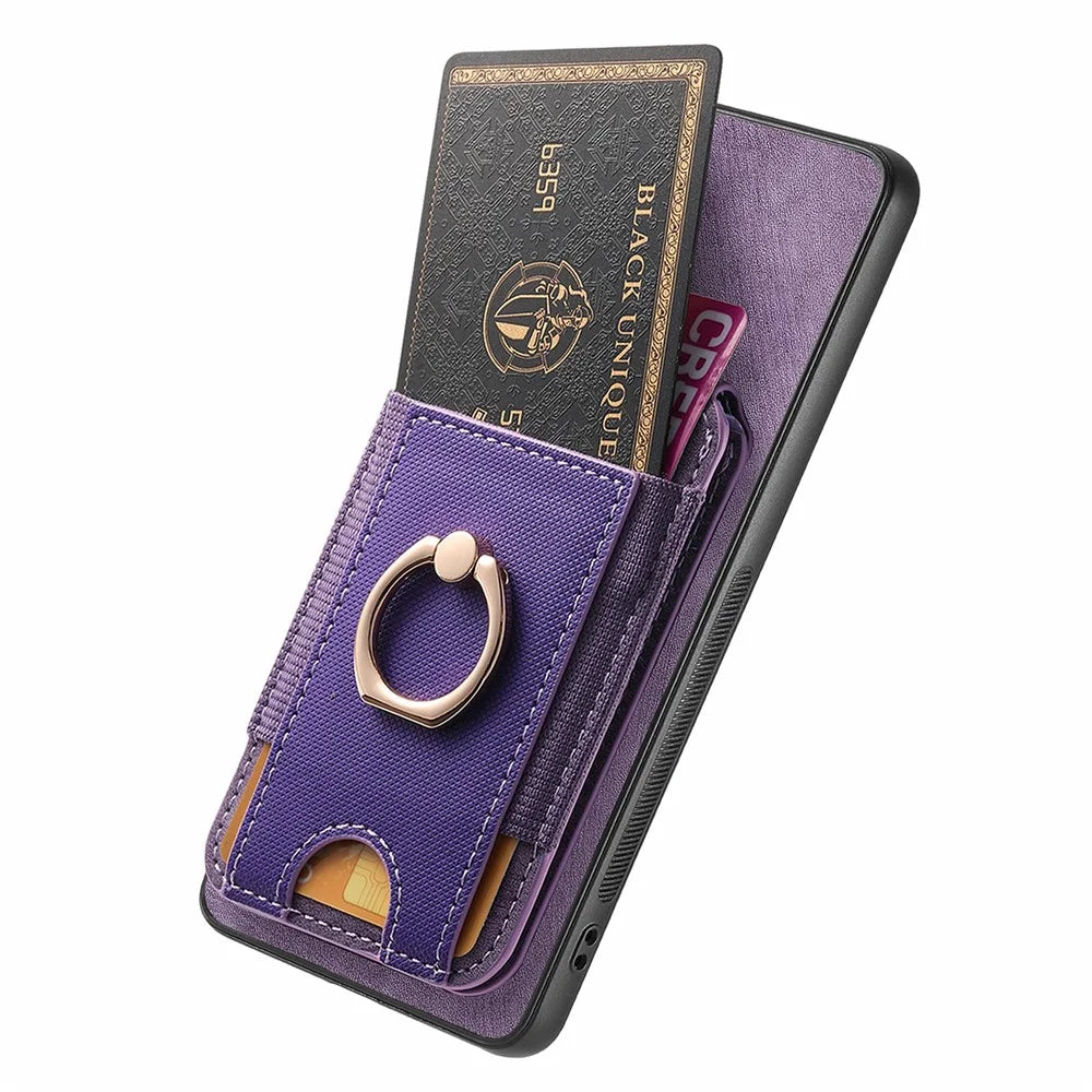 For Samsung Galaxy S26 Ultra Magnetic Case Leather Back Cover with Detachable Card Holder Kickstand - Purple - 3