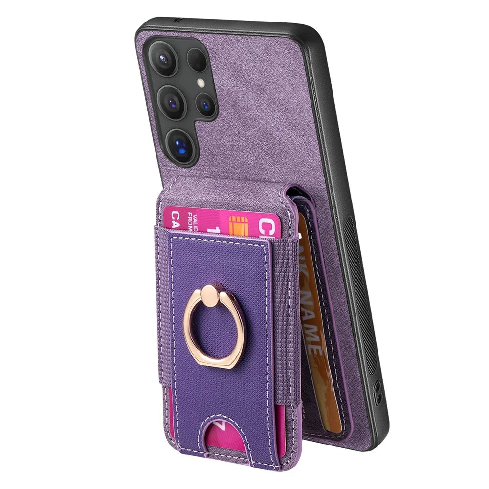 For Samsung Galaxy S26 Ultra Magnetic Case Leather Back Cover with Detachable Card Holder Kickstand - Purple - 4