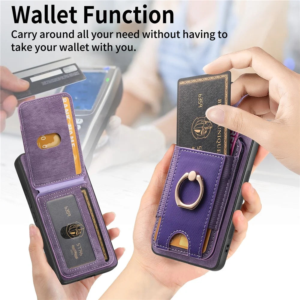 For Samsung Galaxy S26 Ultra Magnetic Case Leather Back Cover with Detachable Card Holder Kickstand - Purple - 7