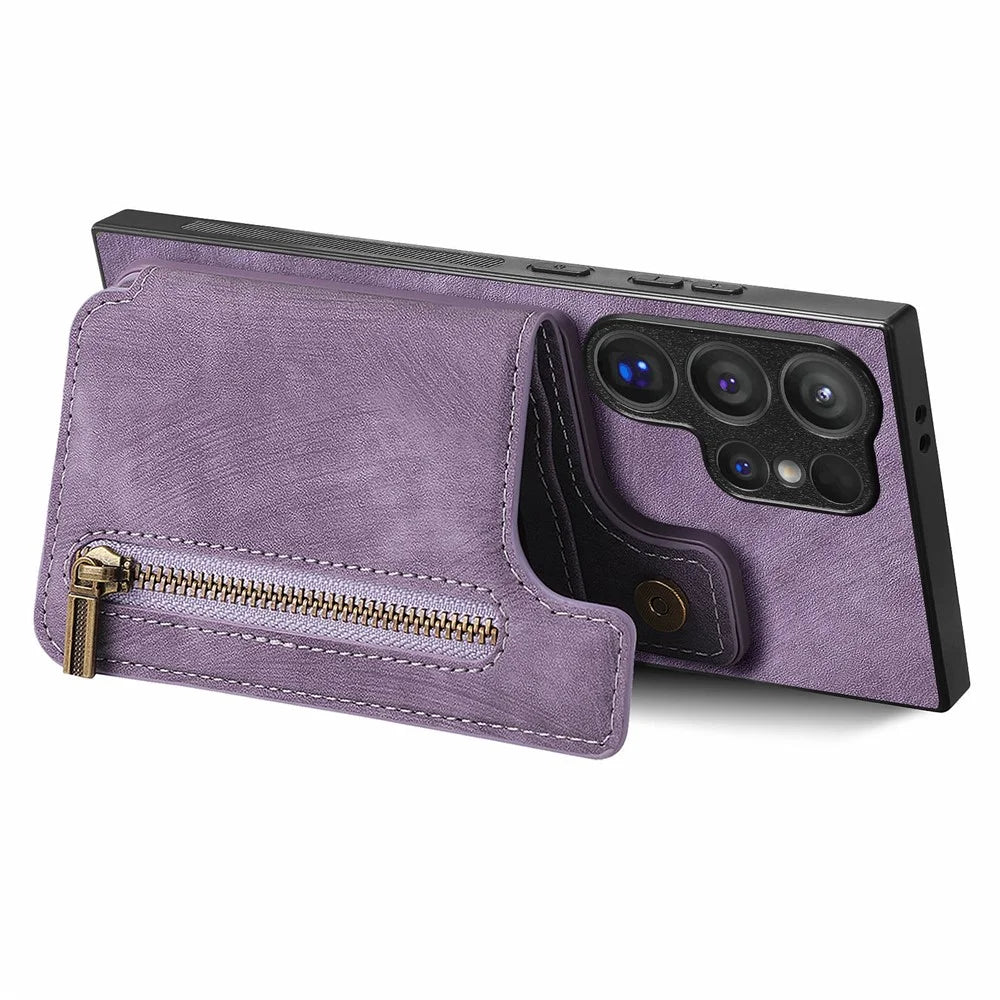For Samsung Galaxy S26 Ultra Case with Zipper Card Holder Retro Leather TPU Phone Cover - Purple - 2