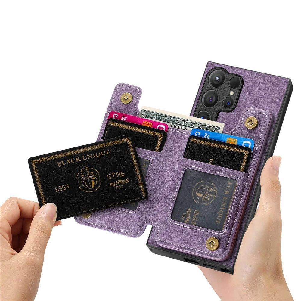 For Samsung Galaxy S26 Ultra Case with Zipper Card Holder Retro Leather TPU Phone Cover - Purple - 4