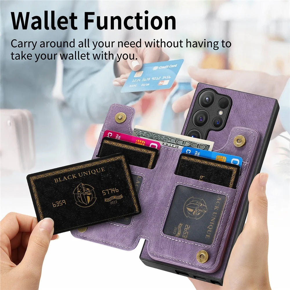 For Samsung Galaxy S26 Ultra Case with Zipper Card Holder Retro Leather TPU Phone Cover - Purple - 7