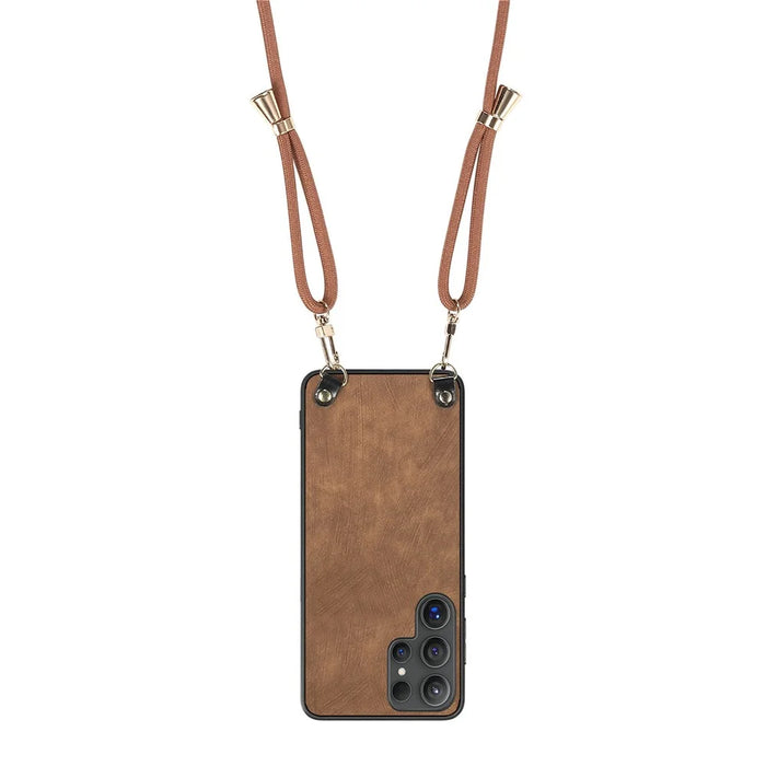 For Samsung Galaxy S26 Ultra Retro Leather Phone Back Cover with Adjustable Strap - Brown - 3