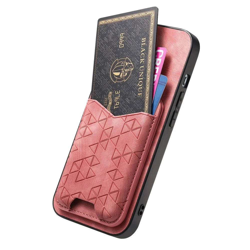 For Samsung Galaxy S26 Ultra Case Imprinted Pattern Card Holder Kickstand Leather Back Cover - Pink - 3