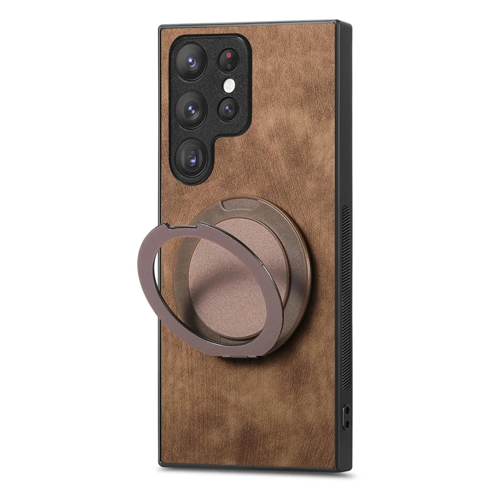 For Samsung Galaxy S26 Ultra Phone Case with Rotating Kickstand Stress Relief Retro Leather Back Cover - Brown - 4