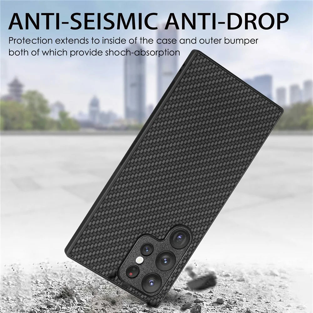 For Samsung Galaxy S26 Ultra Case Carbon Fiber Texture PU Leather + PC + TPU Phone Cover - Black - 6