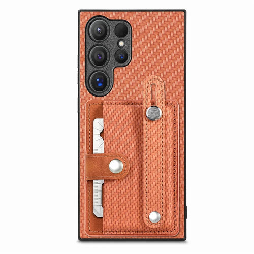 For Samsung Galaxy S26 Ultra Case Wristband Anti-Drop Leather Back Cover Card Holder - Brown - 1