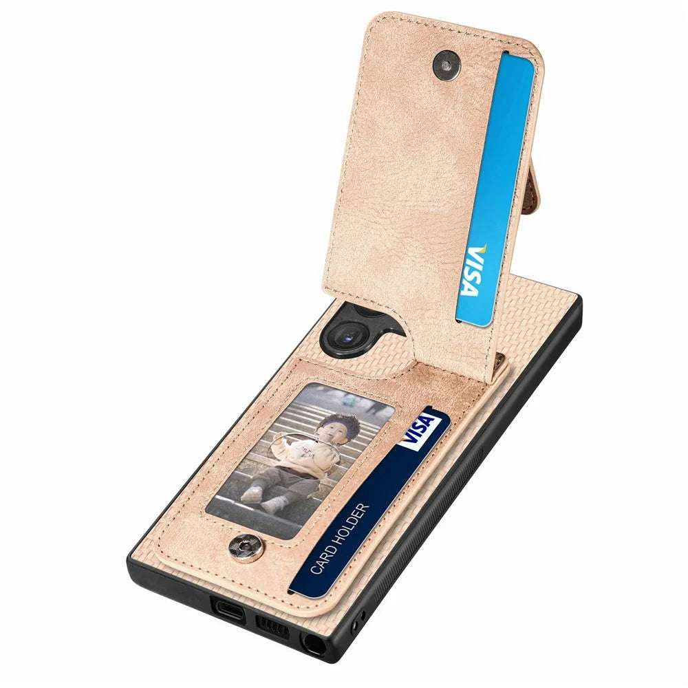 For Samsung Galaxy S26 Ultra Case Carbon Fiber Leather Coated TPU + PC Phone Cover - Apricot - 3