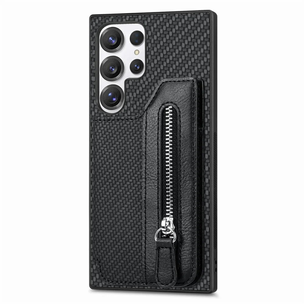 For Samsung Galaxy S26 Ultra Case Leather+PC+TPU Zipper Wallet Phone Cover - Black - 1