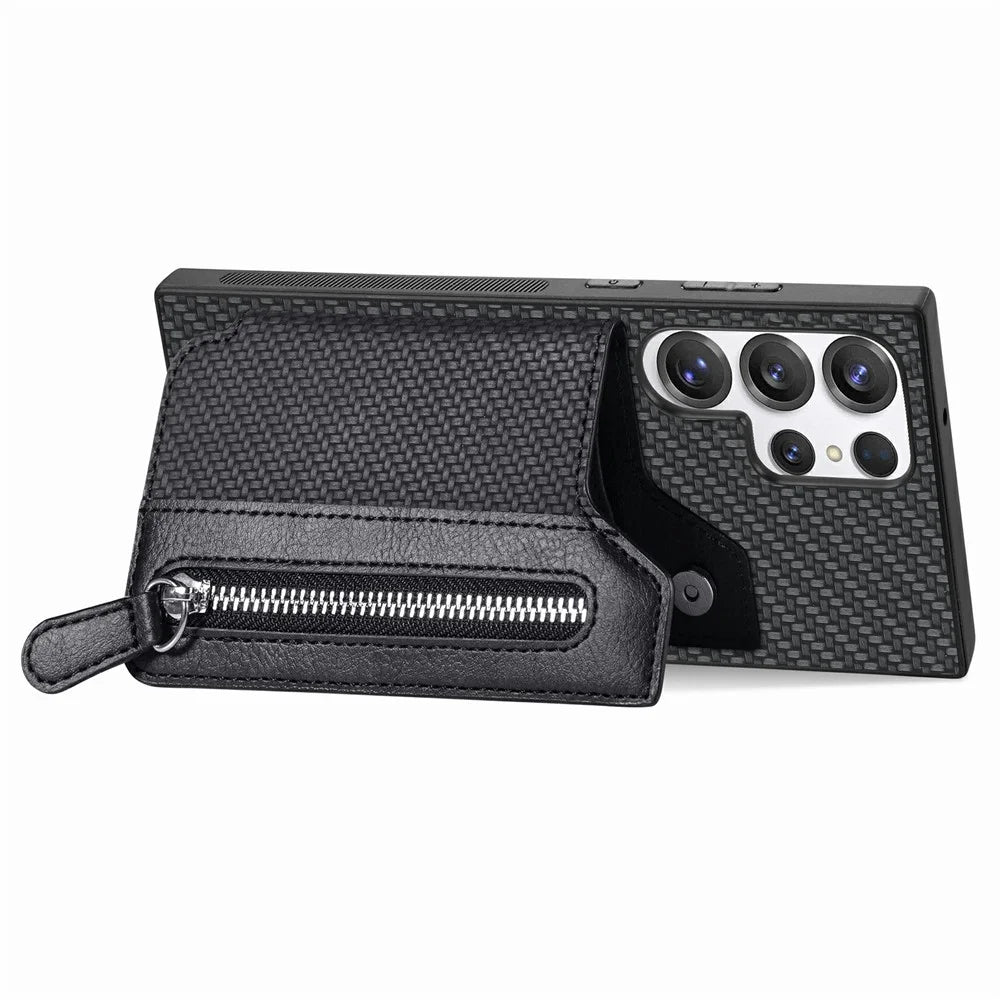 For Samsung Galaxy S26 Ultra Case Leather+PC+TPU Zipper Wallet Phone Cover - Black - 2