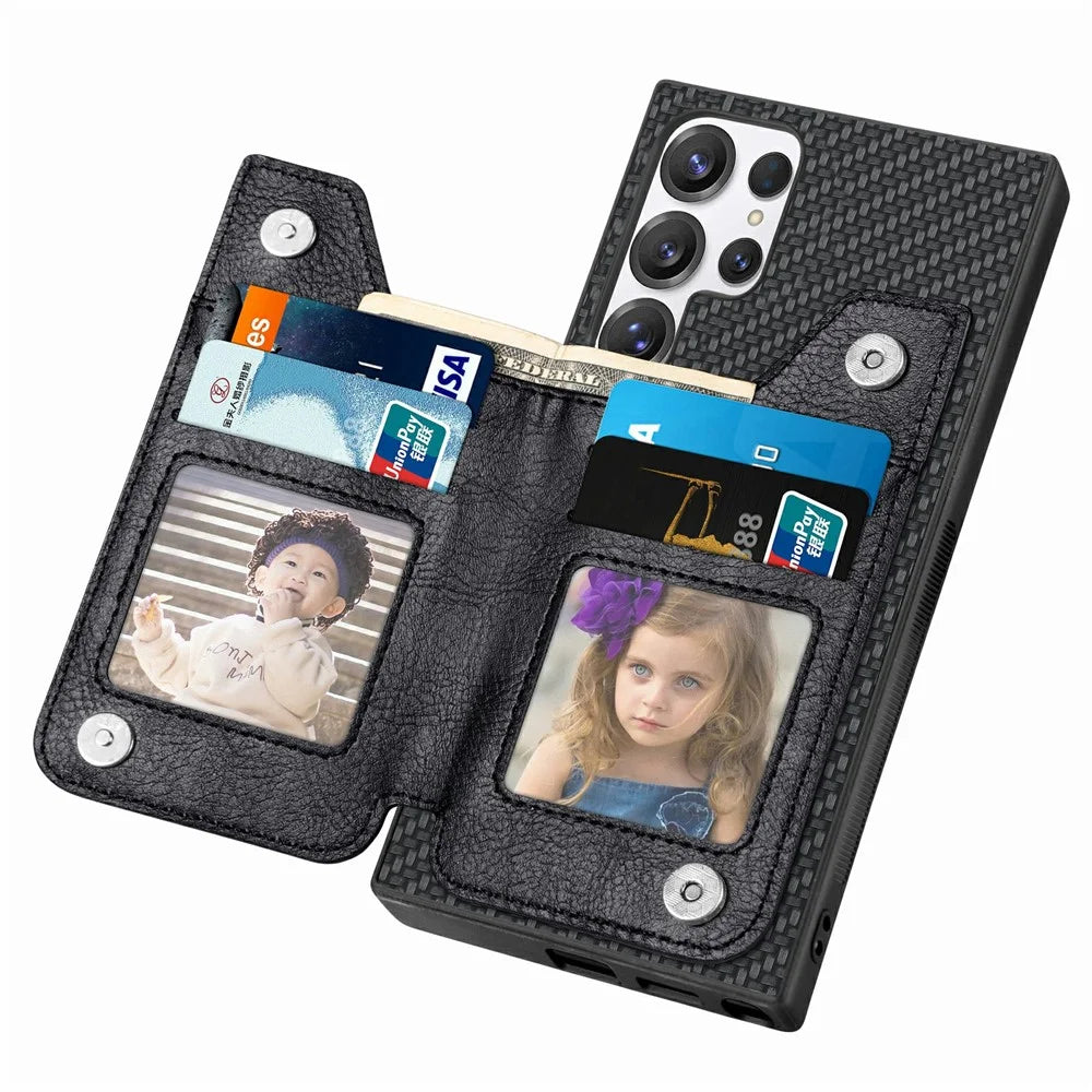 For Samsung Galaxy S26 Ultra Case Leather+PC+TPU Zipper Wallet Phone Cover - Black - 3