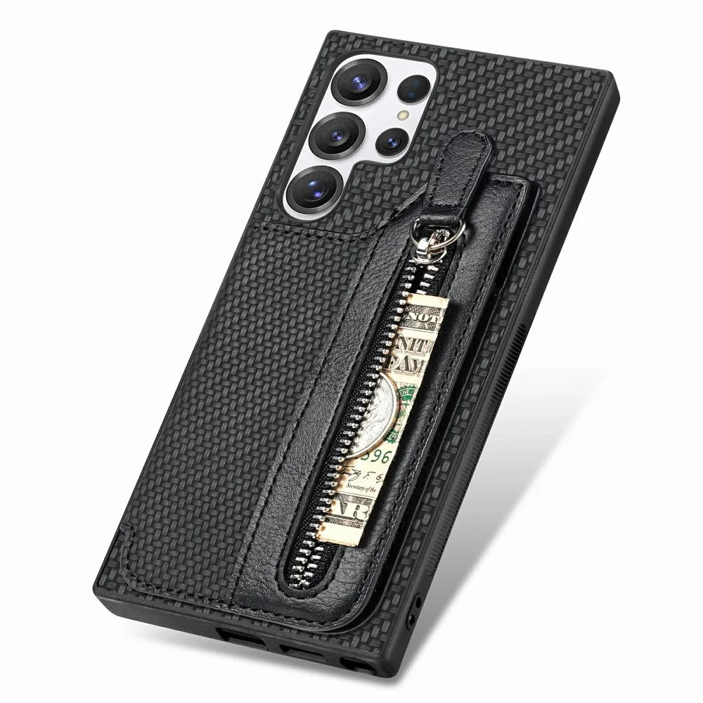 For Samsung Galaxy S26 Ultra Case Leather+PC+TPU Zipper Wallet Phone Cover - Black - 4