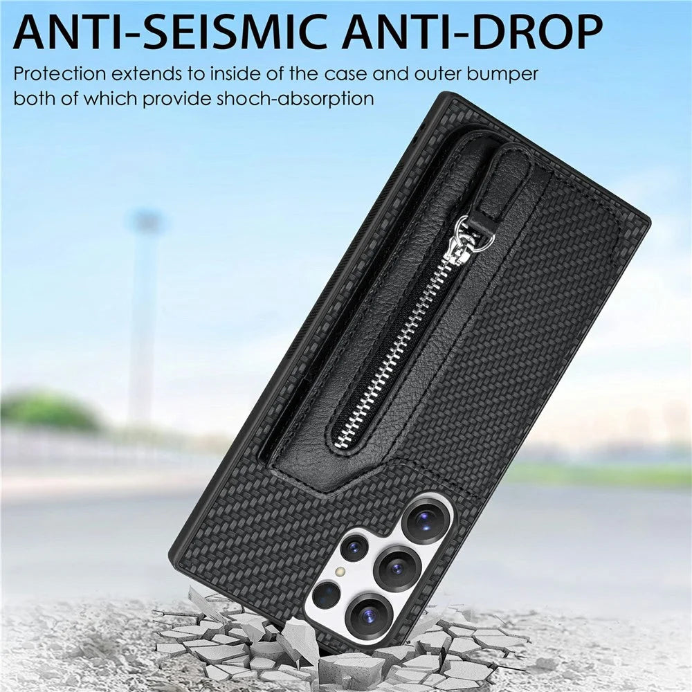 For Samsung Galaxy S26 Ultra Case Leather+PC+TPU Zipper Wallet Phone Cover - Black - 5
