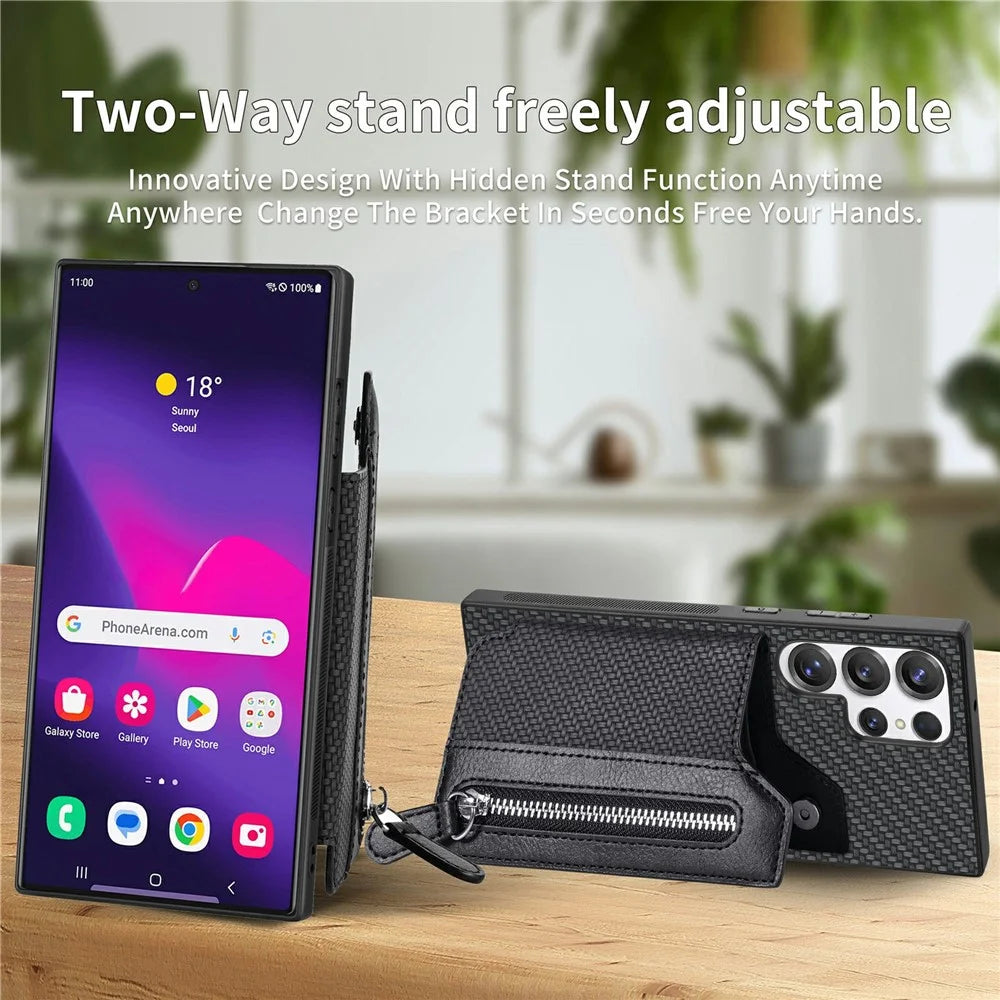 For Samsung Galaxy S26 Ultra Case Leather+PC+TPU Zipper Wallet Phone Cover - Black - 6