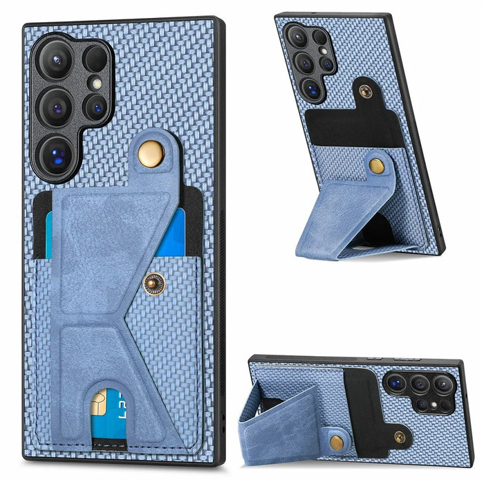 For Samsung Galaxy S26 Ultra K-Shaped Kickstand Case Leather Phone Back Cover - Blue - 1