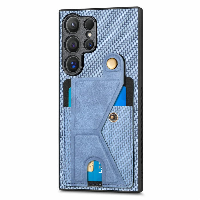 For Samsung Galaxy S26 Ultra K-Shaped Kickstand Case Leather Phone Back Cover - Blue - 2