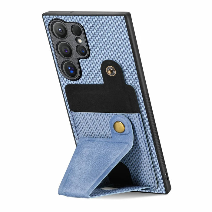 For Samsung Galaxy S26 Ultra K-Shaped Kickstand Case Leather Phone Back Cover - Blue - 4