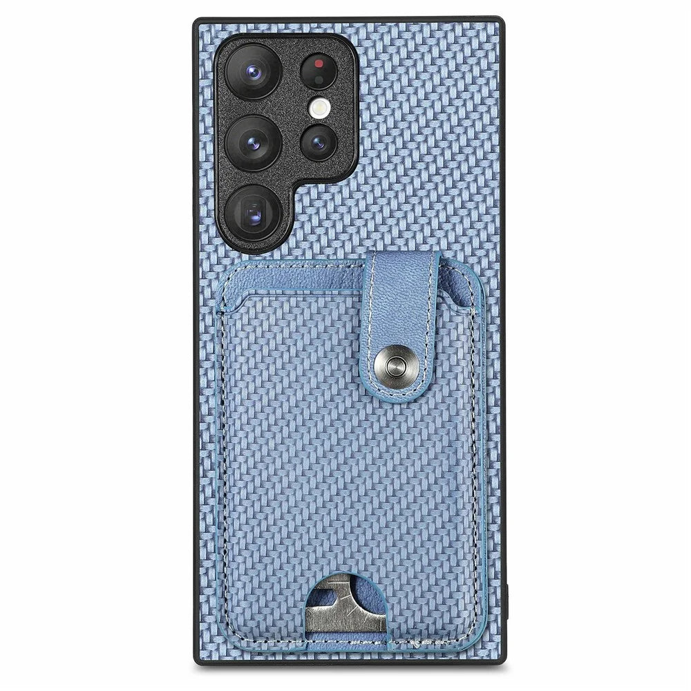 For Samsung Galaxy S26 Ultra Case Card Holder Leather Back Cover Carbon Fiber Texture - Blue - 2