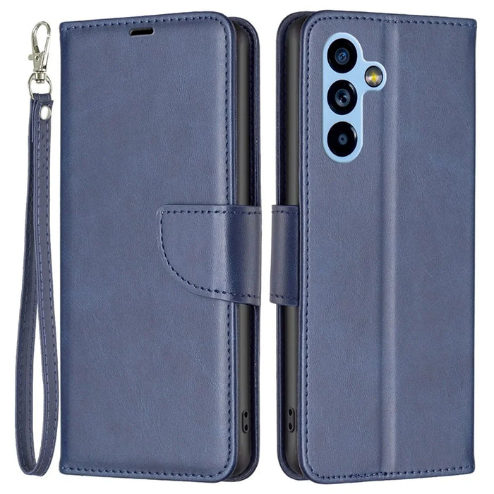 For Samsung Galaxy A54 5G Case Smooth Leather Wallet Stand Mobile Phone Cover with Strap - Blue - 1