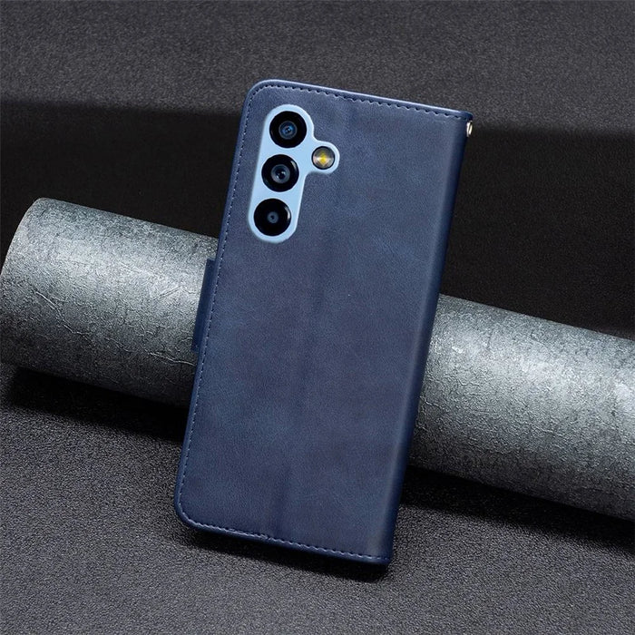 For Samsung Galaxy A54 5G Case Smooth Leather Wallet Stand Mobile Phone Cover with Strap - Blue - 5