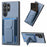 For Samsung Galaxy S26 Ultra Case with Card Holder Kickstand Fiber Pattern Leather Back Cover - Blue - 1